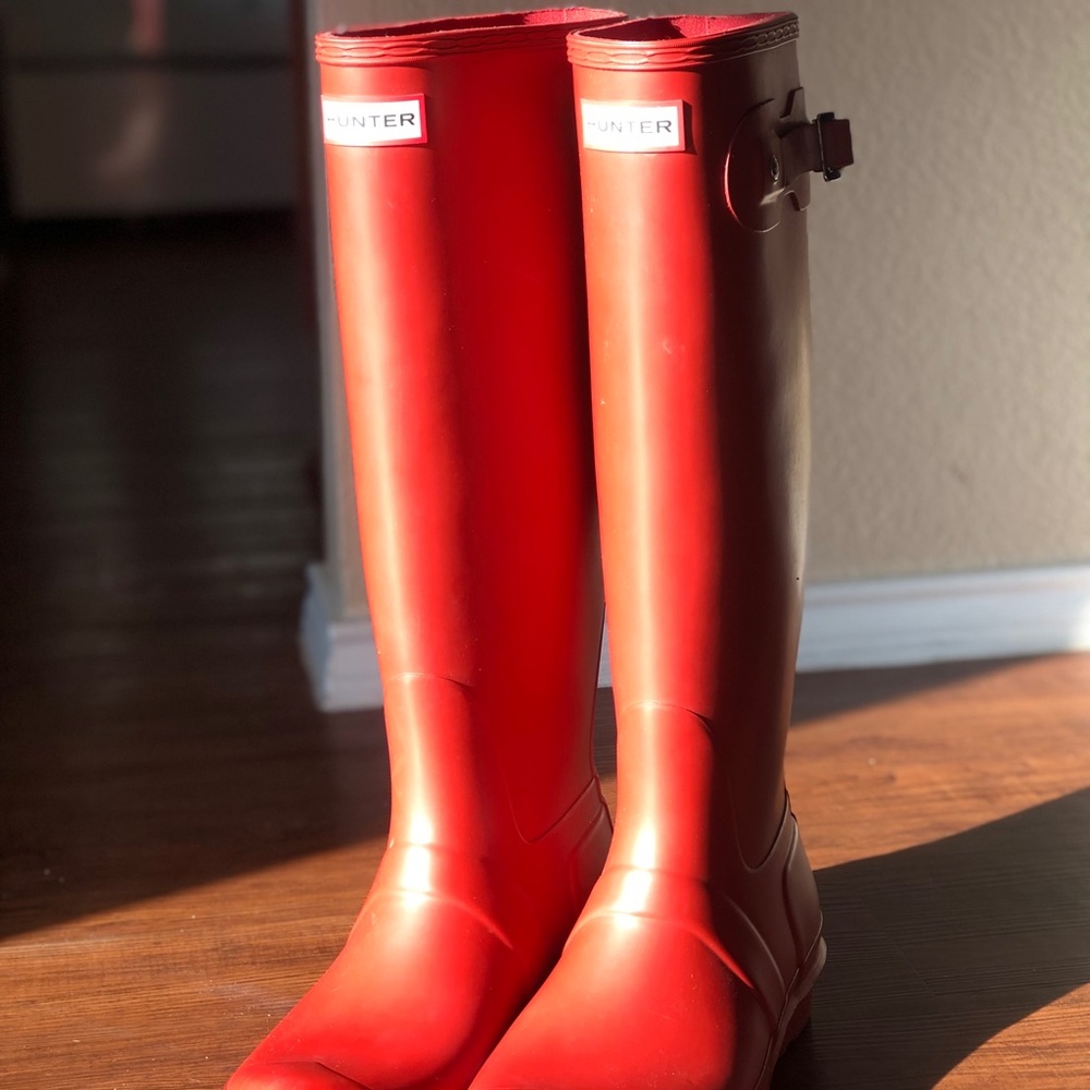 Red hunter rain boots